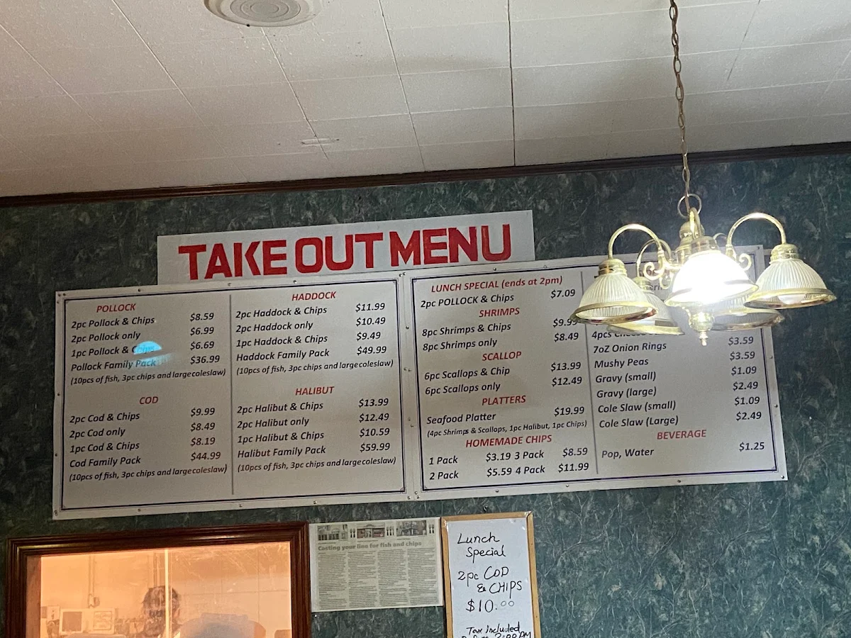 Menu, King Fish & Chips