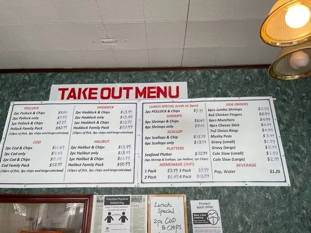 Menu, King Fish & Chips