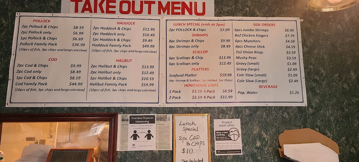 Menu, King Fish & Chips
