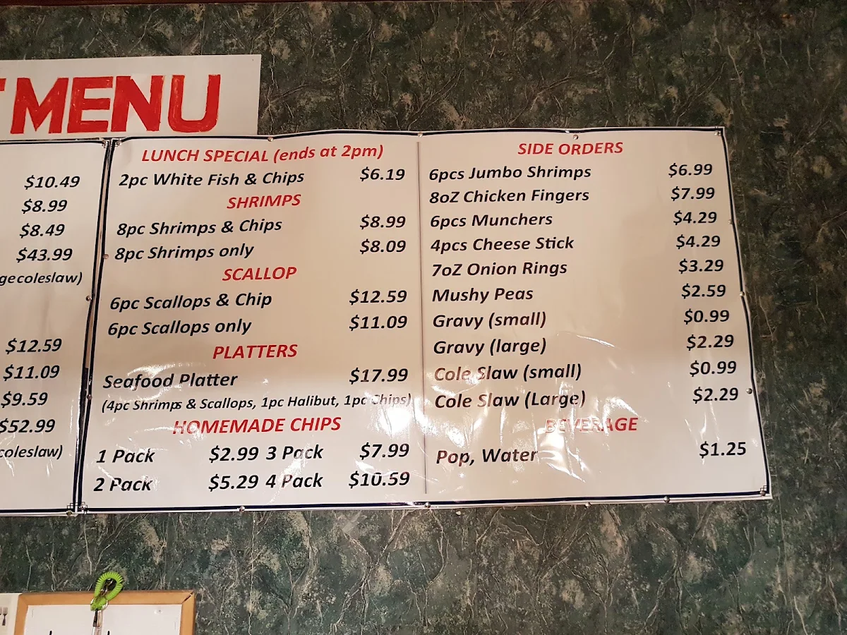 Menu, King Fish & Chips