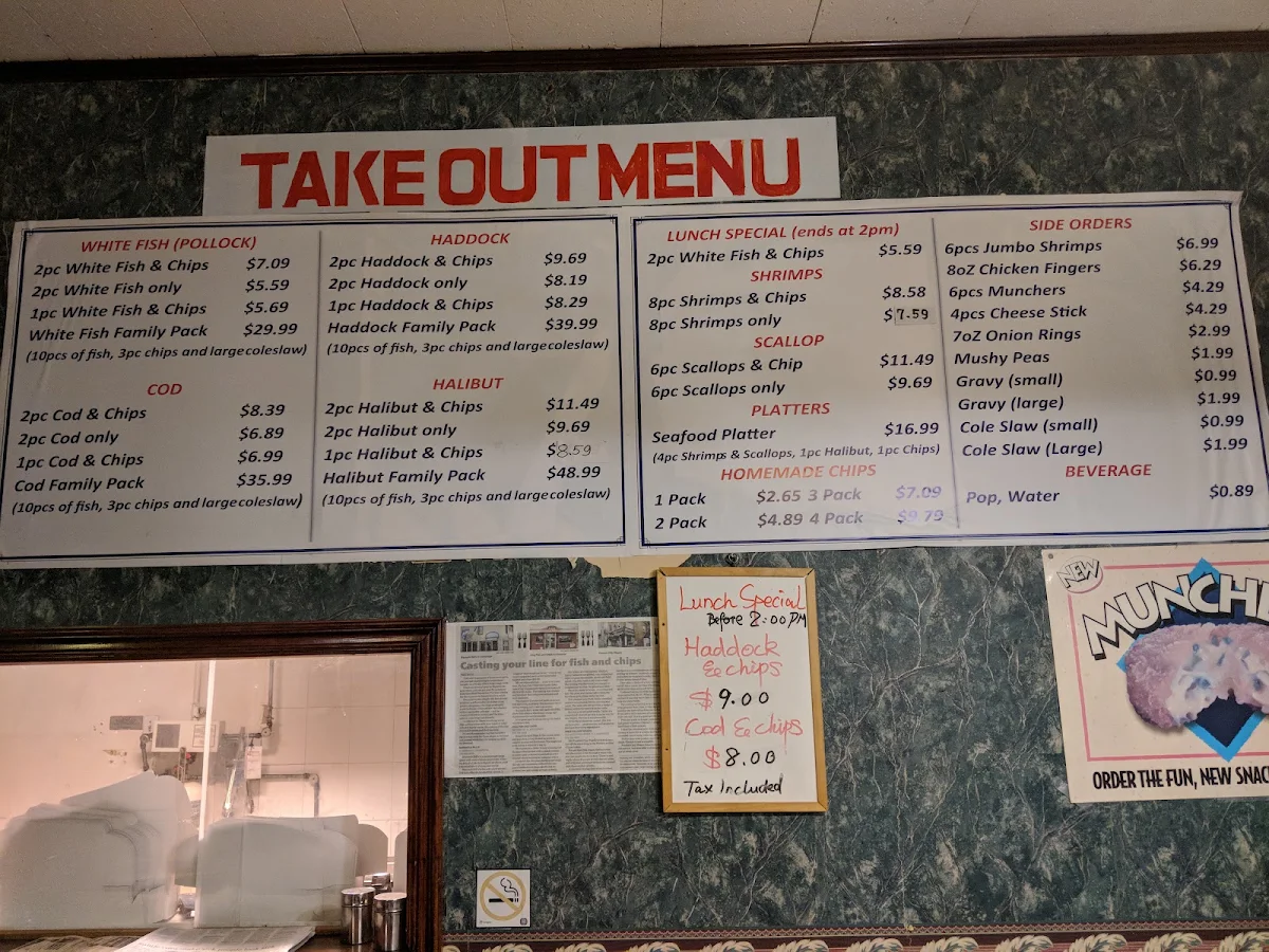 Menu, King Fish & Chips