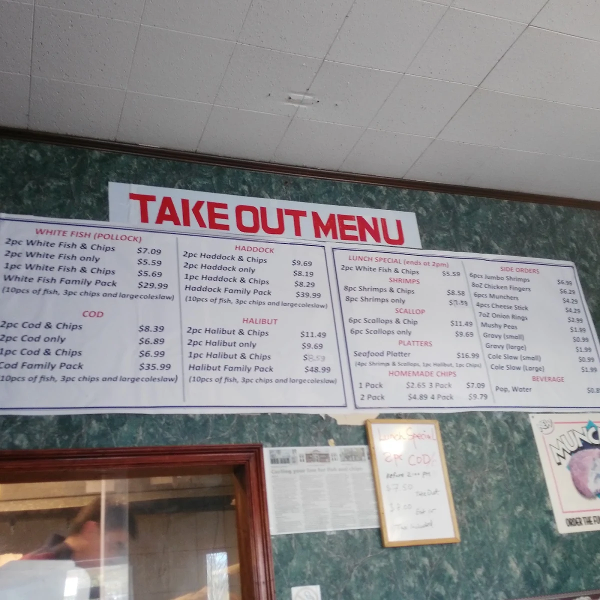 Menu, King Fish & Chips