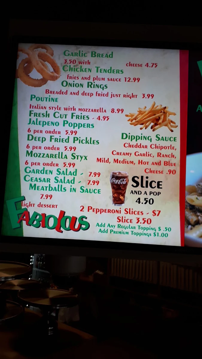 Menu, Fabio's Pizza