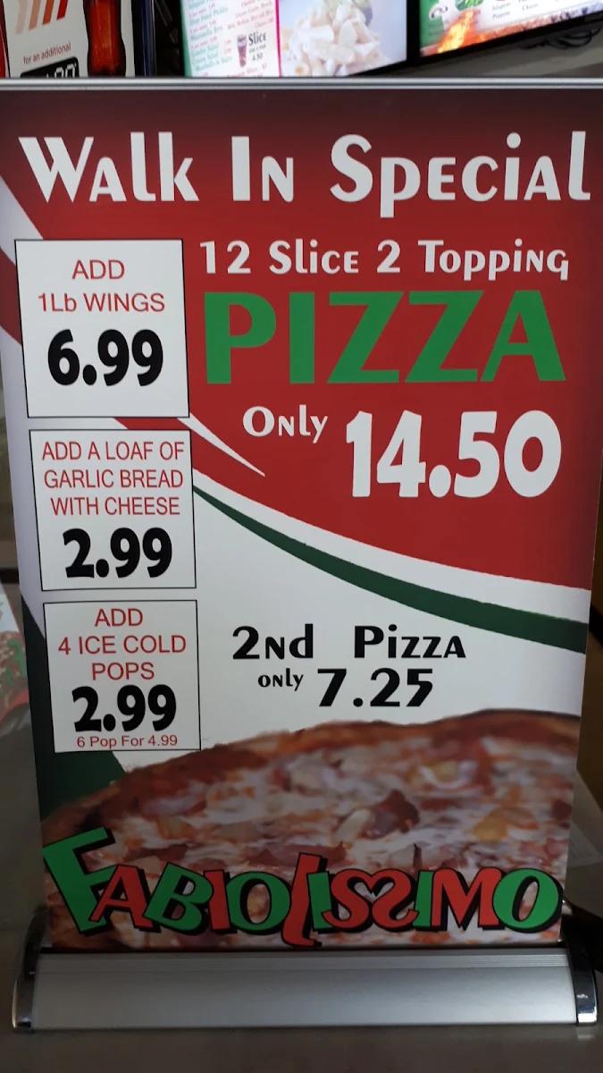 Menu, Fabio's Pizza