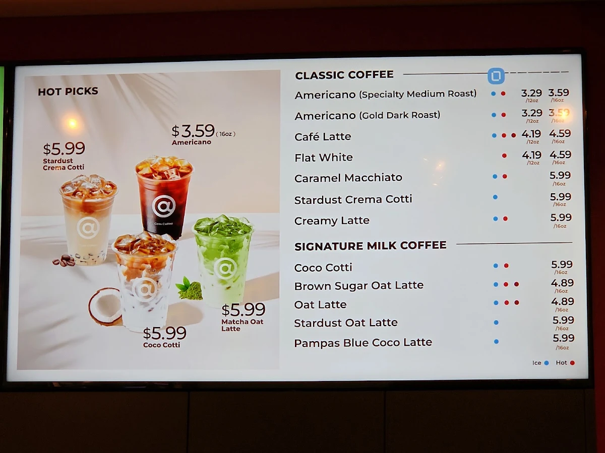 Menu, Cotti Coffee
