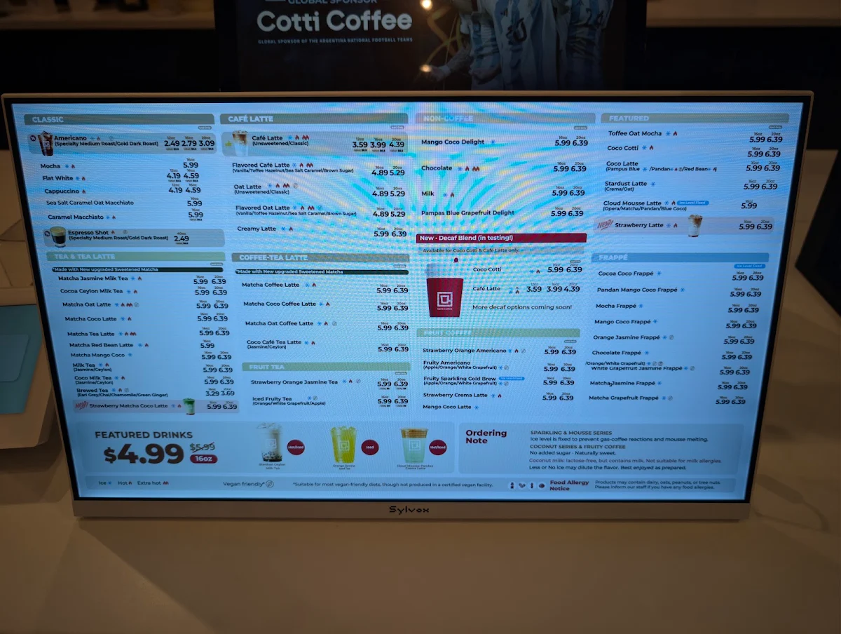 Menu, Cotti Coffee
