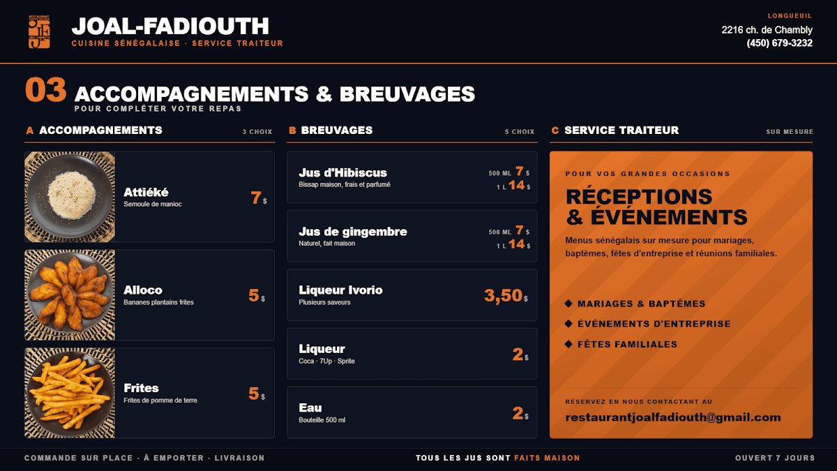 Menu, Restaurant Joal-Fadiouth