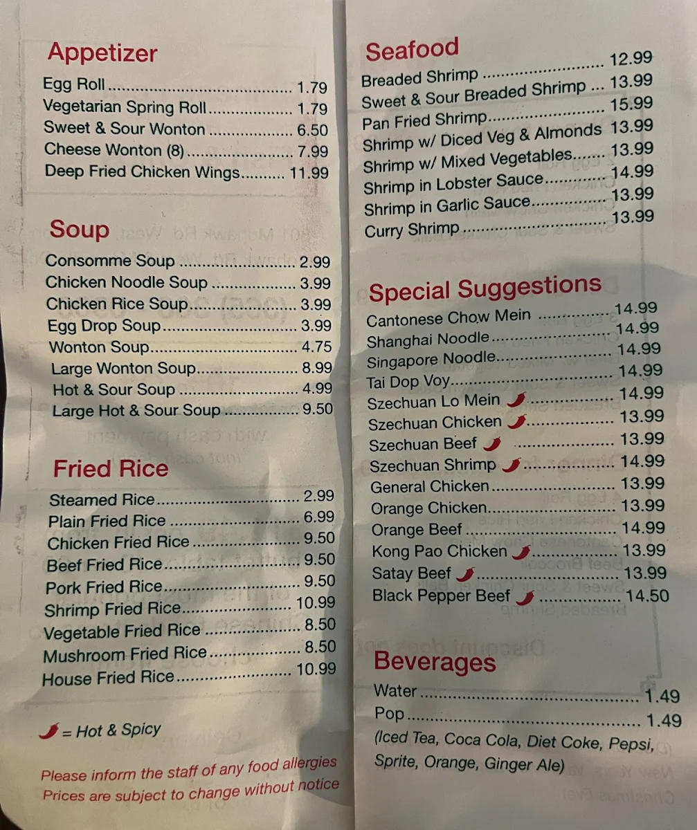 Menu, Nellie's Chinese Food and Fish & Chips