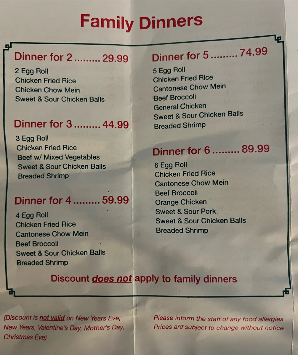 Menu, Nellie's Chinese Food and Fish & Chips