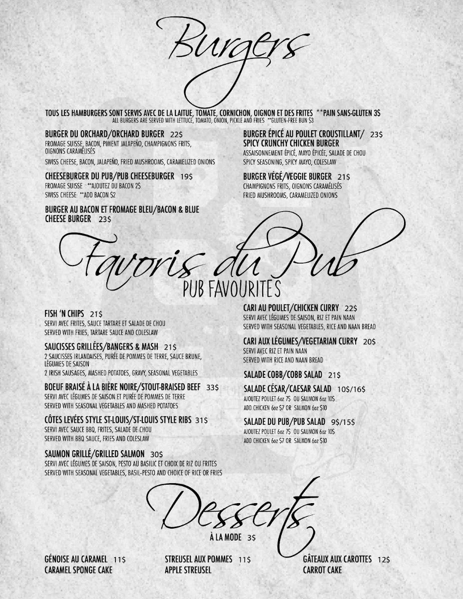 Menu, Portage Orchard