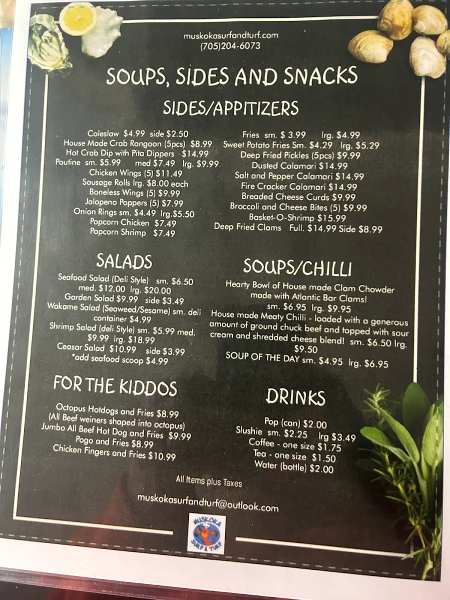Menu, Muskoka Surf and Turf