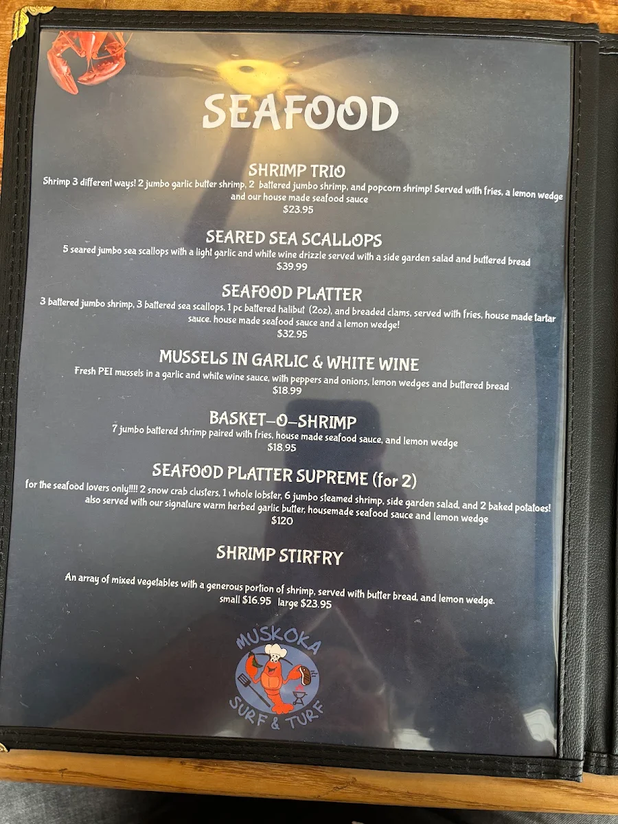 Menu, Muskoka Surf and Turf