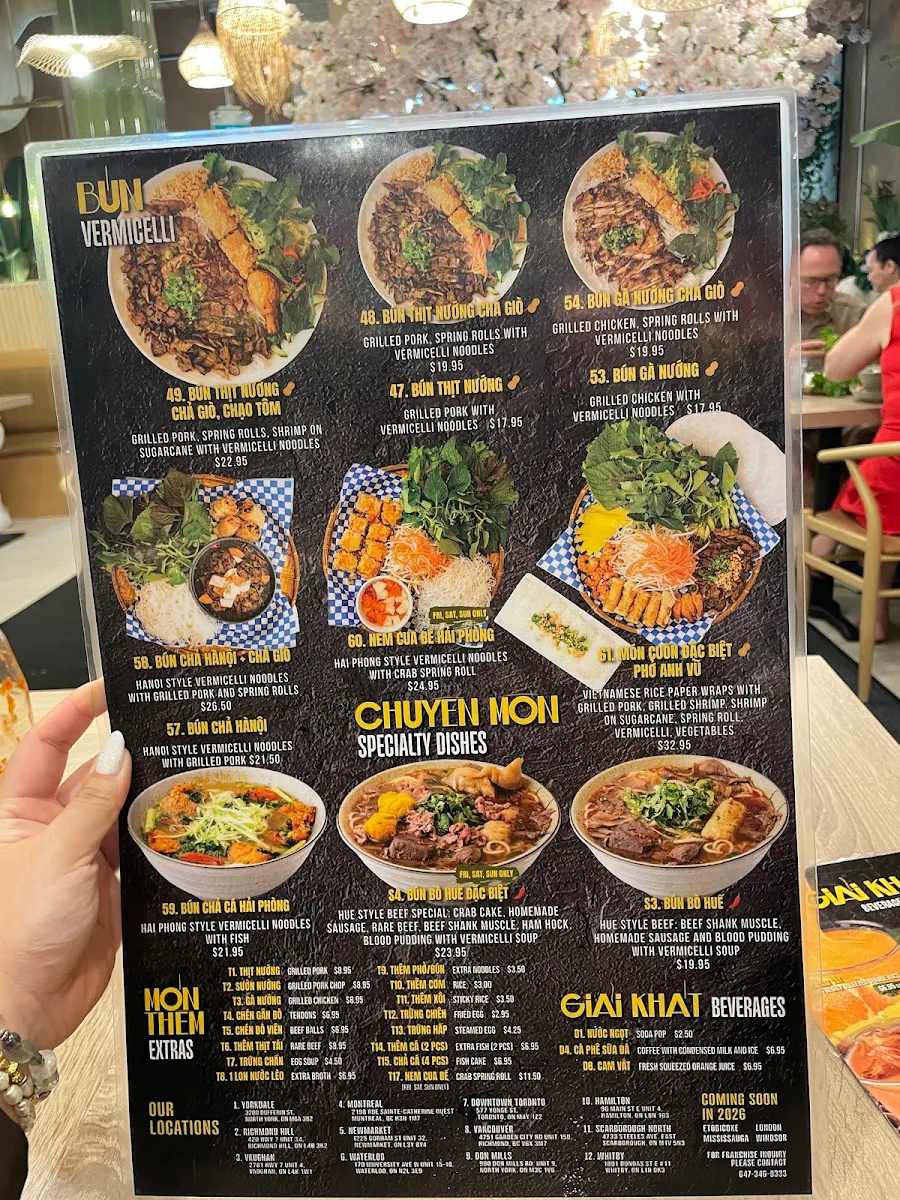 Menu, Pho Anh Vu Toronto
