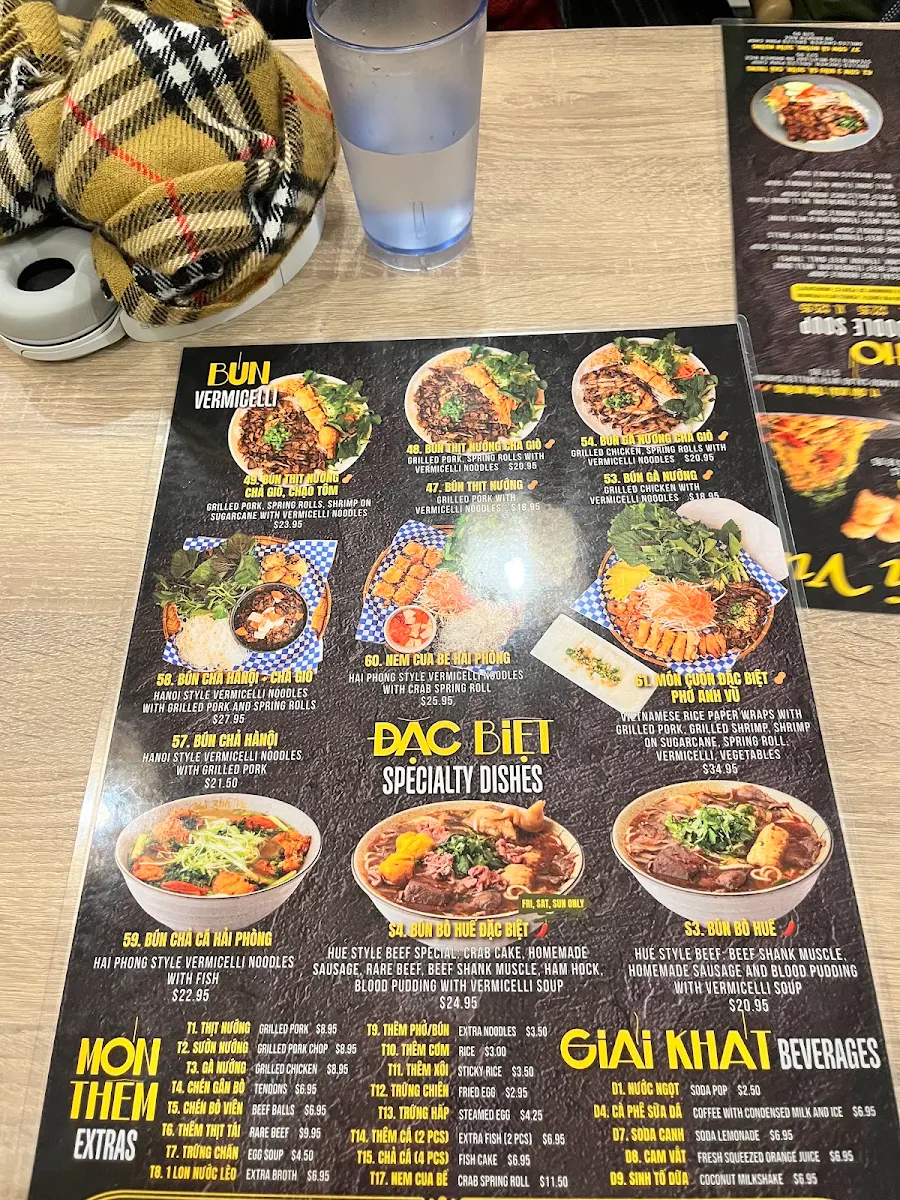 Menu, Pho Anh Vu Toronto