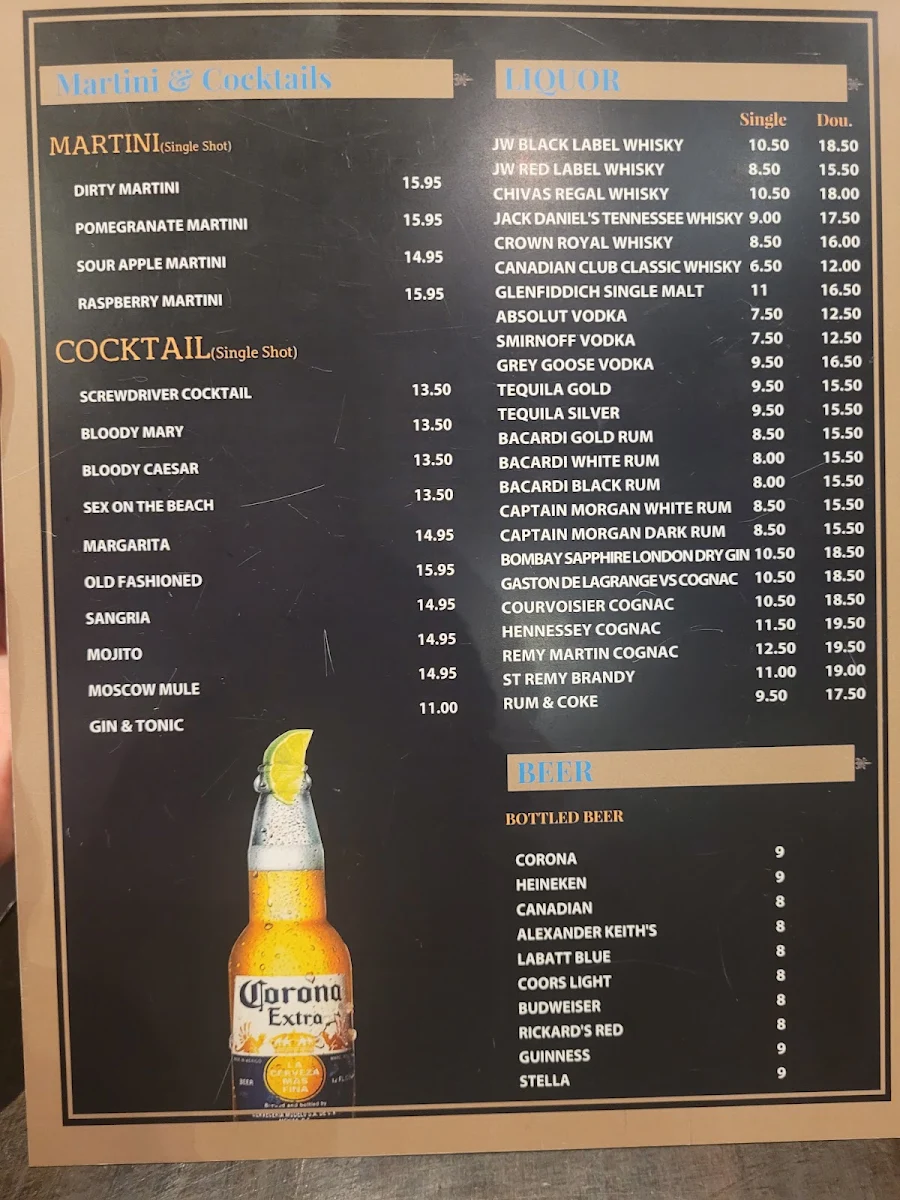 Menu, North Restaurant