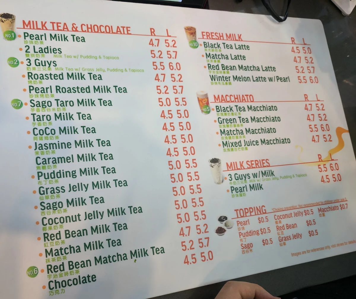 Menu, CoCo Bubble Tea - Bank St Ottawa