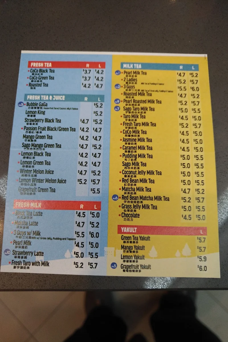 Menu, CoCo Bubble Tea - Bank St Ottawa