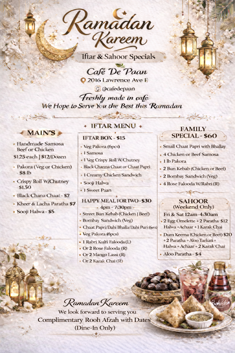 Menu, Cafe De Paan
