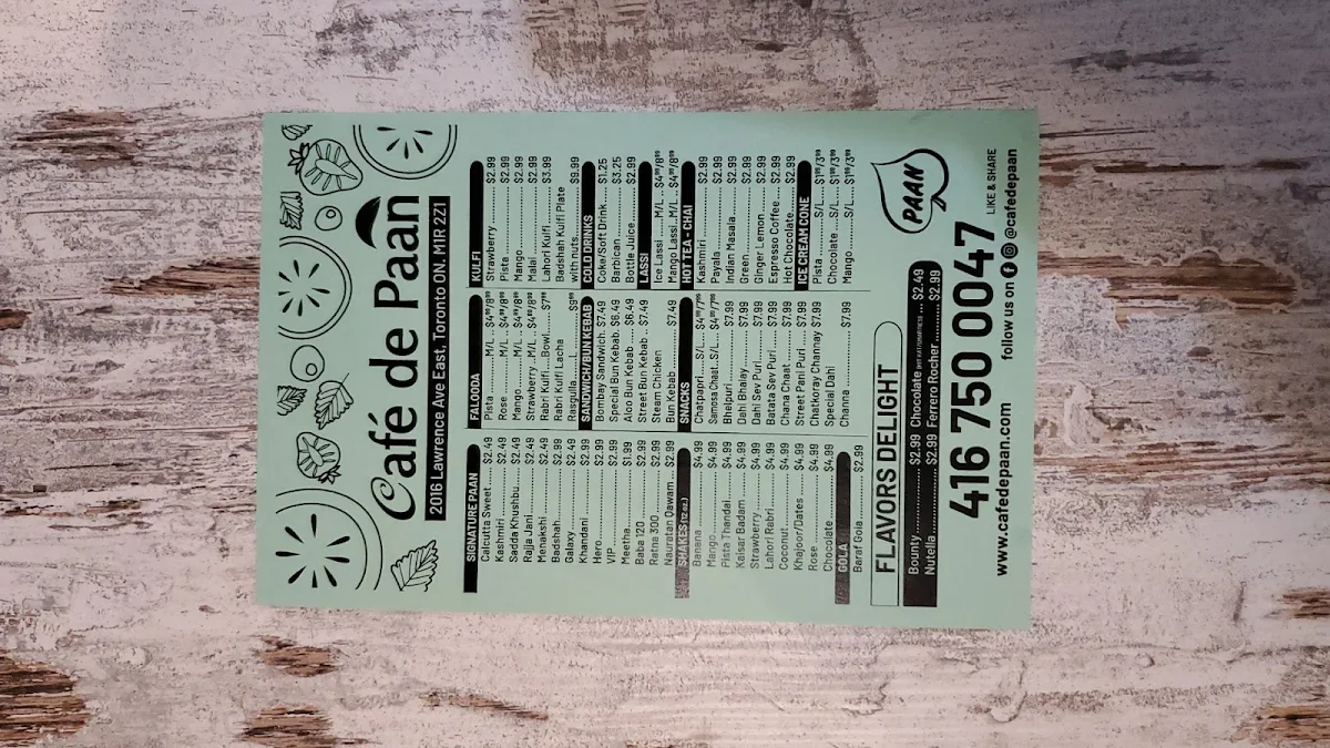 Menu, Cafe De Paan