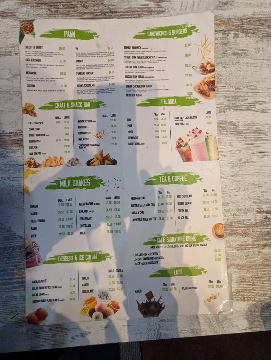 Menu, Cafe De Paan
