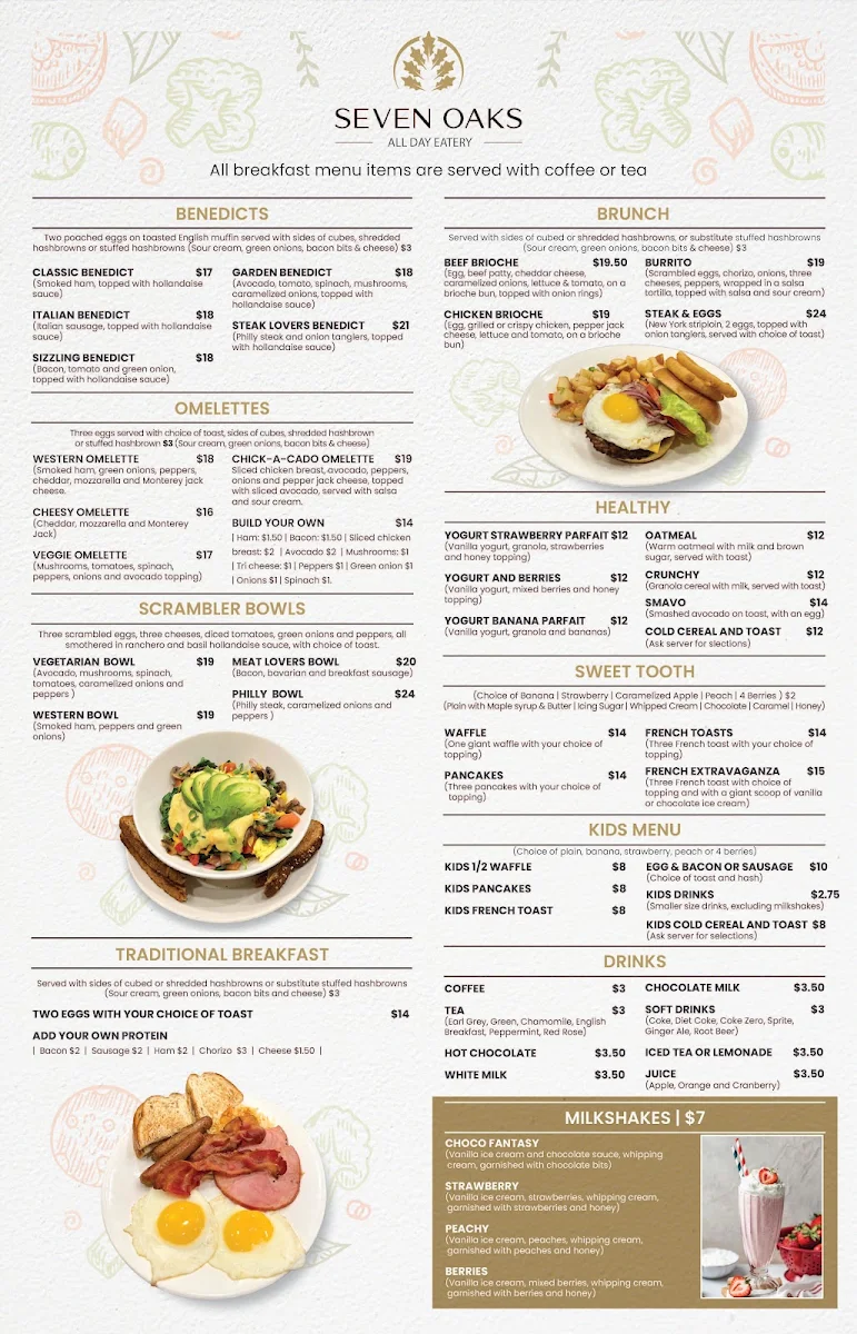 Menu, Seven Oaks All Day Eatery
