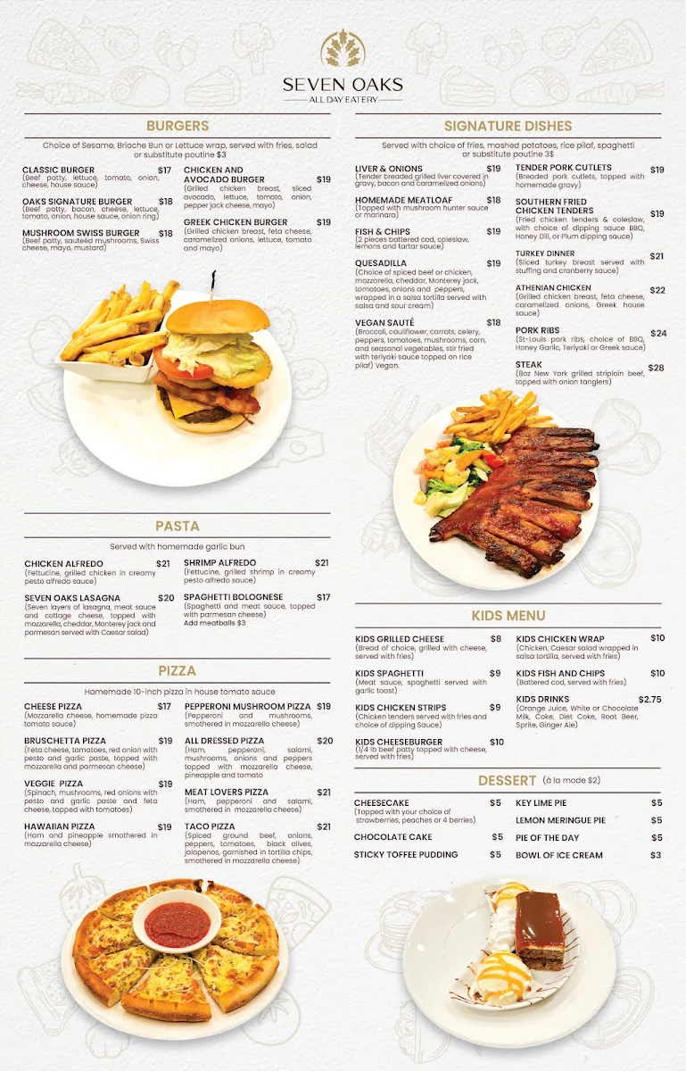 Menu, Seven Oaks All Day Eatery
