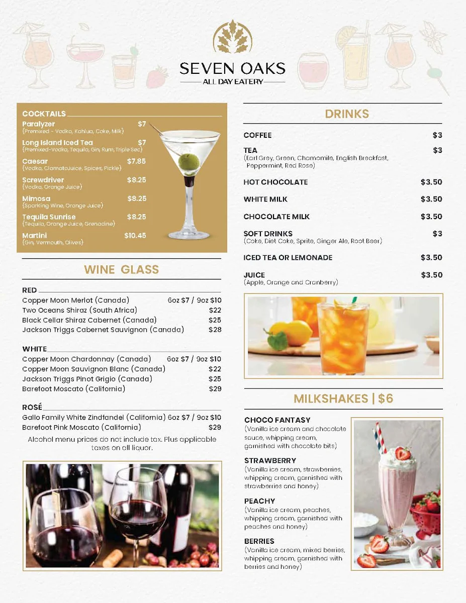 Menu, Seven Oaks All Day Eatery