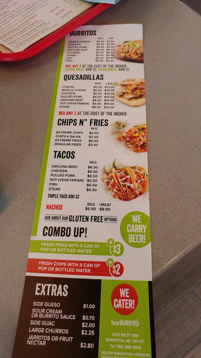 Menu, barBURRITO