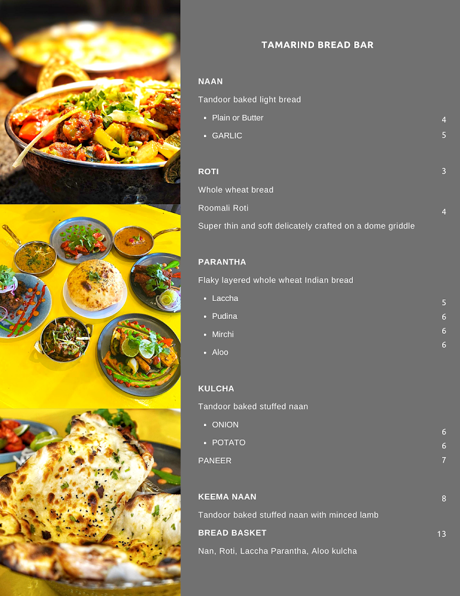 Menu, Tamarind Modern Indian Bistro