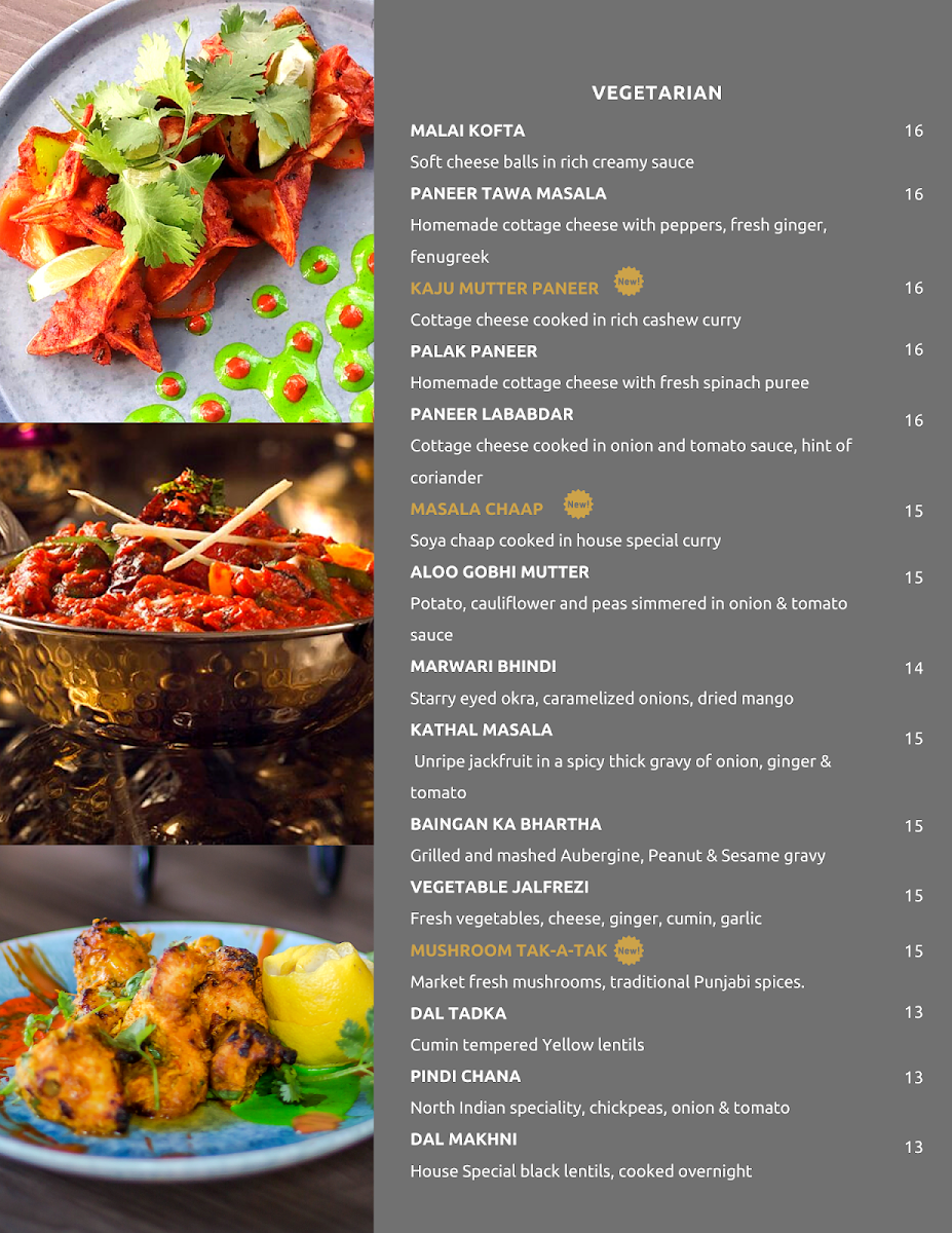 Menu, Tamarind Modern Indian Bistro