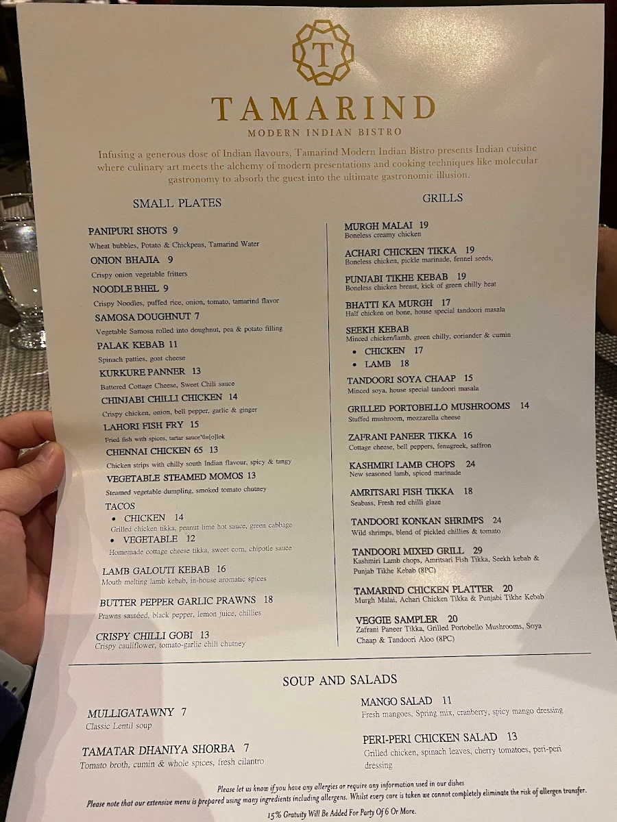 Menu, Tamarind Modern Indian Bistro