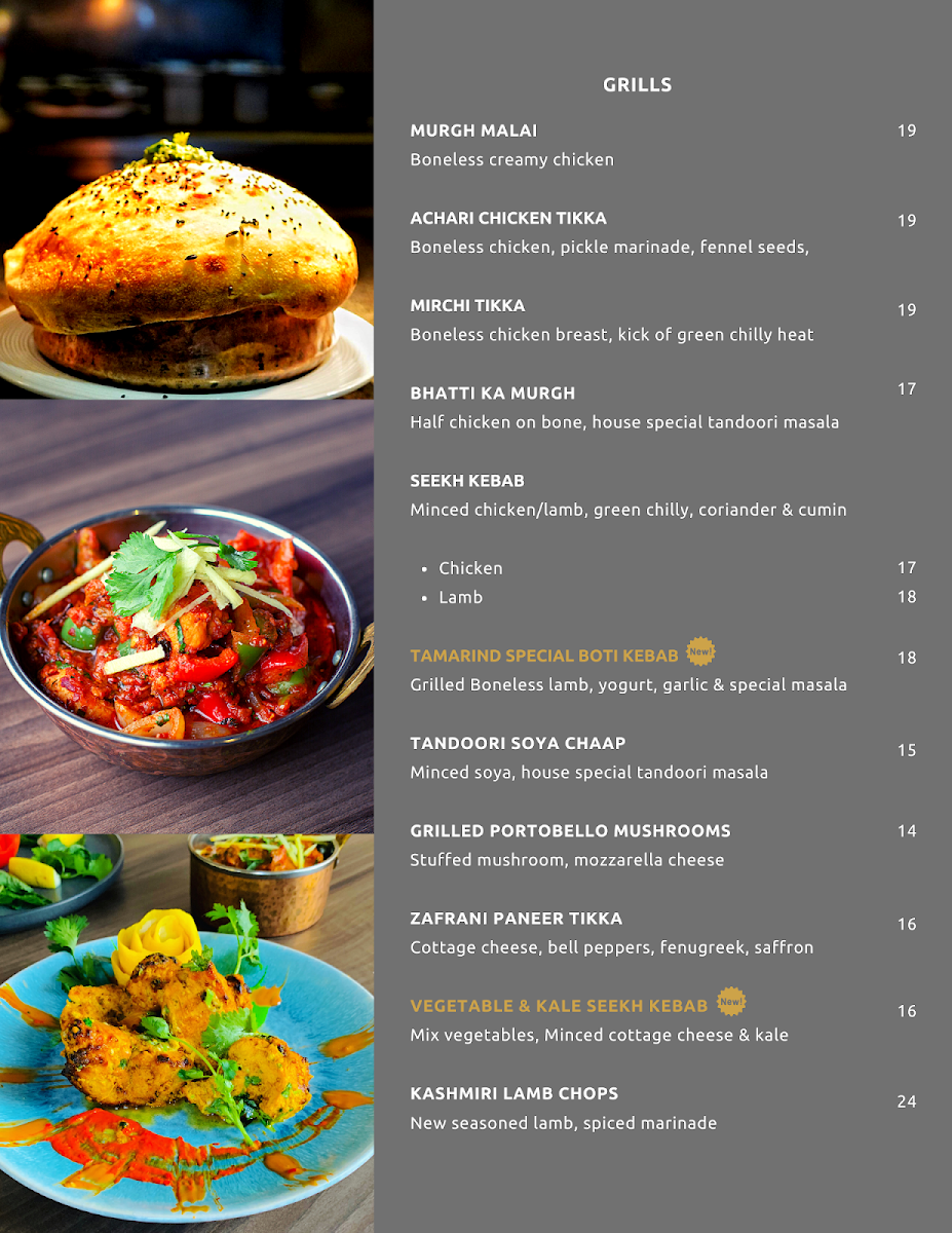 Menu, Tamarind Modern Indian Bistro