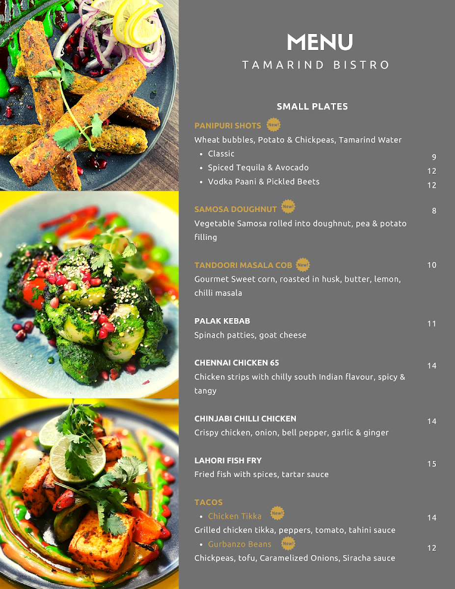 Menu, Tamarind Modern Indian Bistro