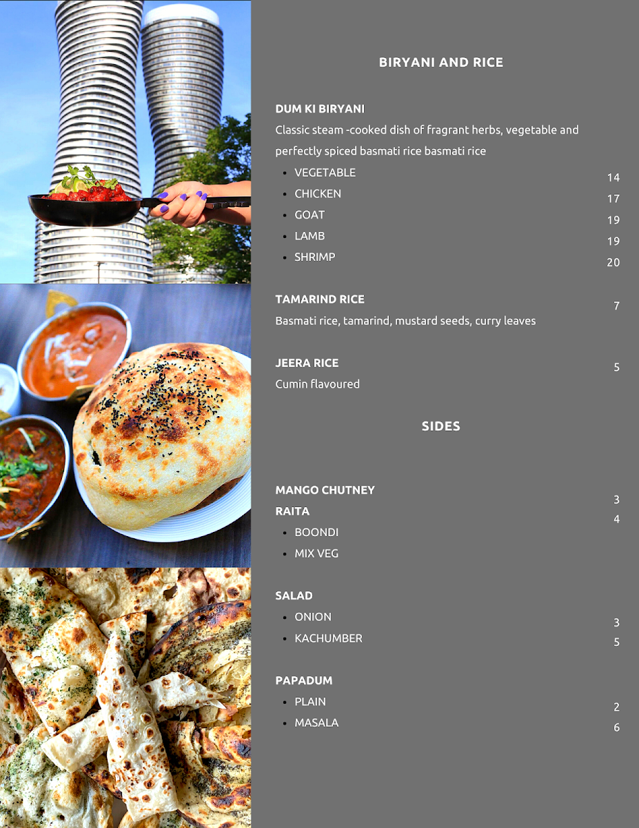 Menu, Tamarind Modern Indian Bistro