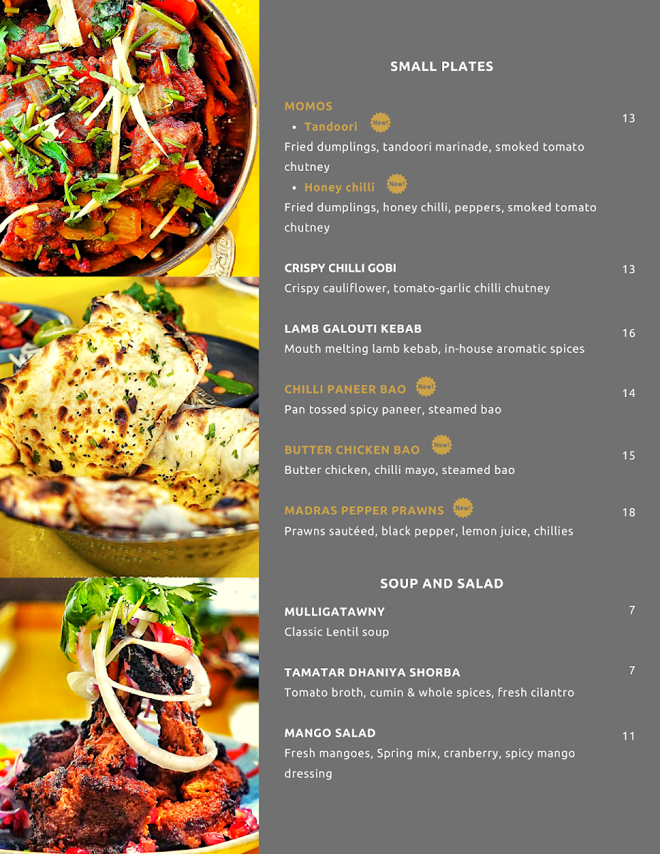 Menu, Tamarind Modern Indian Bistro