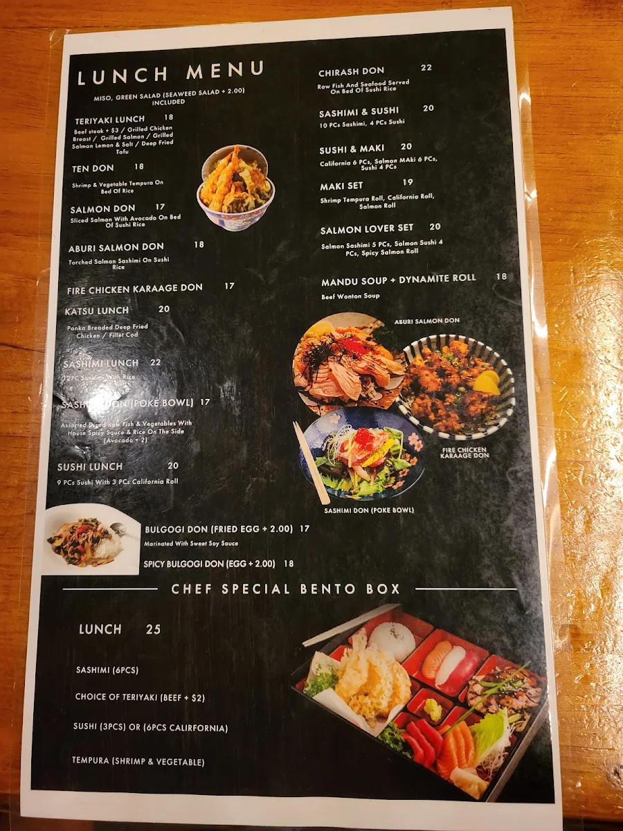 Menu, Kinoya Sushi and Bar