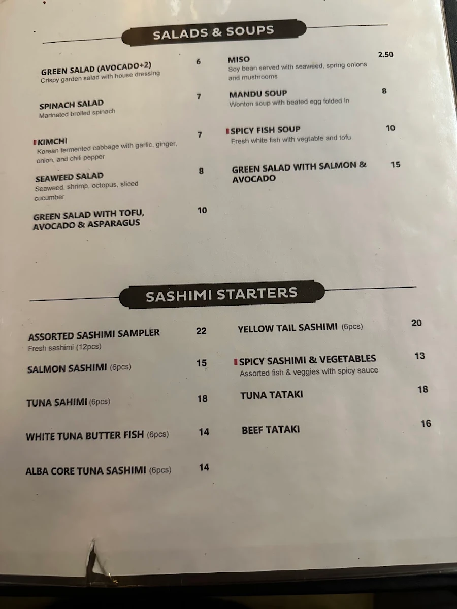 Menu, Kinoya Sushi and Bar
