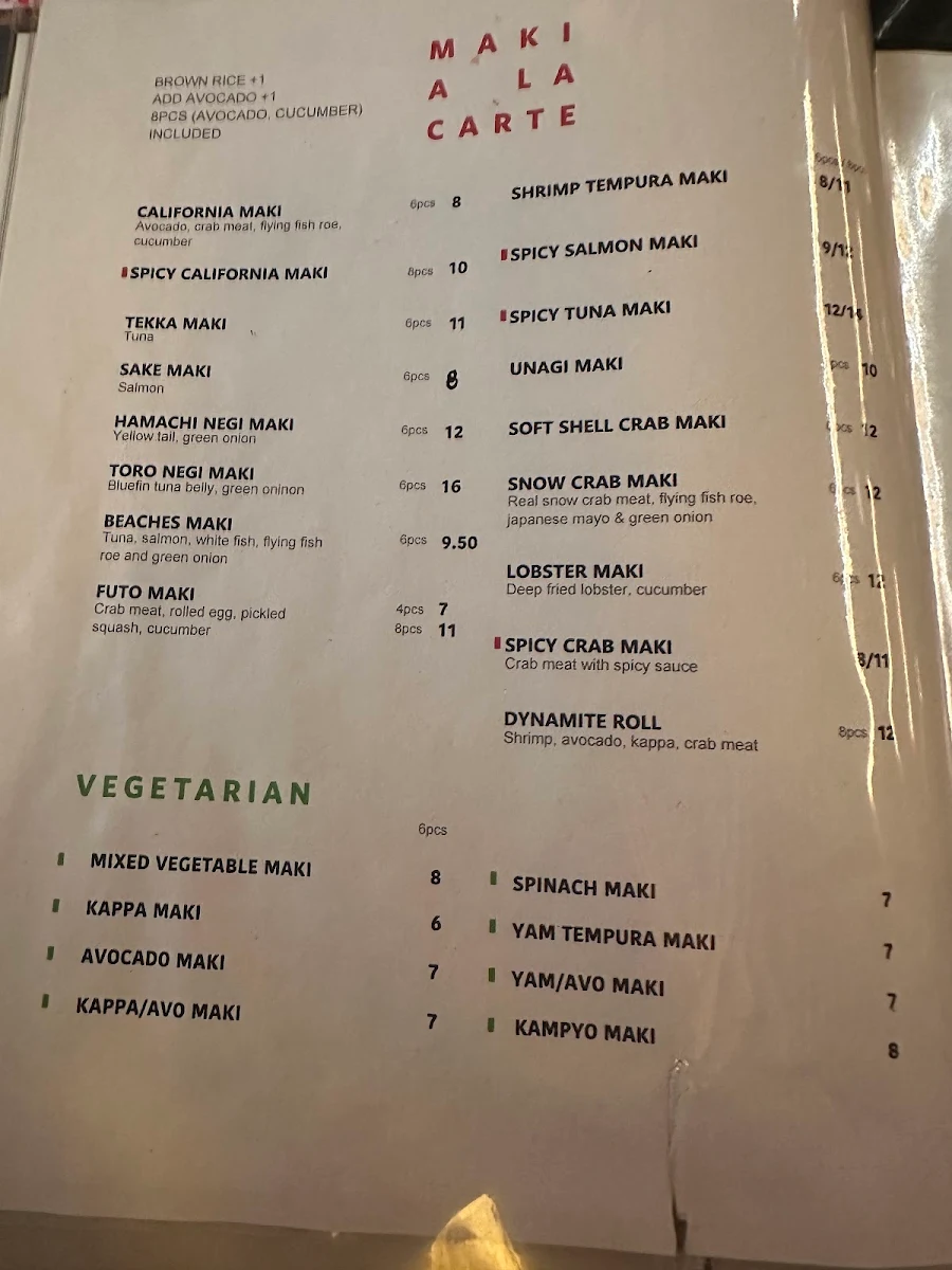 Menu, Kinoya Sushi and Bar