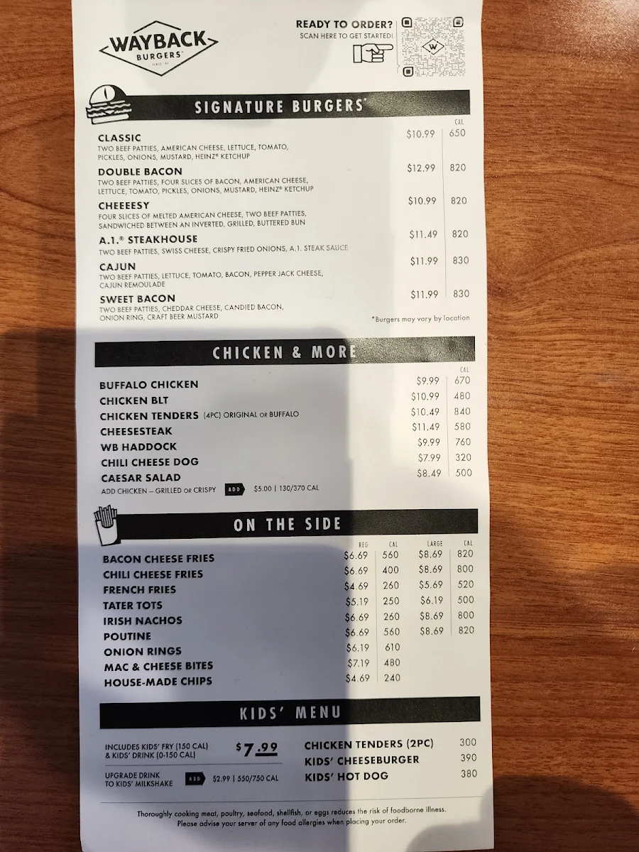 Menu, Wayback Burgers