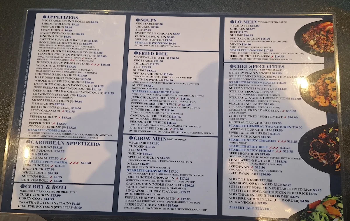 Menu, Starlite Family Restaurant