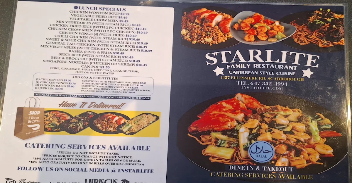 Menu, Starlite Family Restaurant