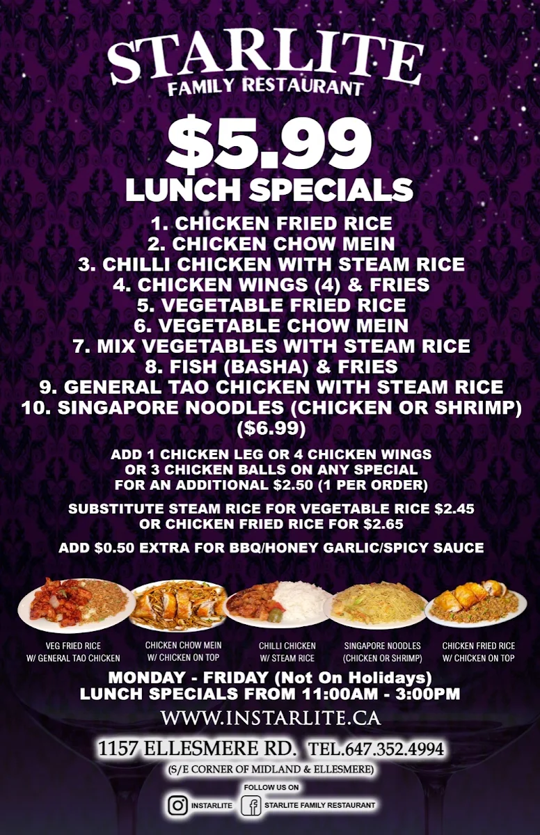 Menu, Starlite Family Restaurant
