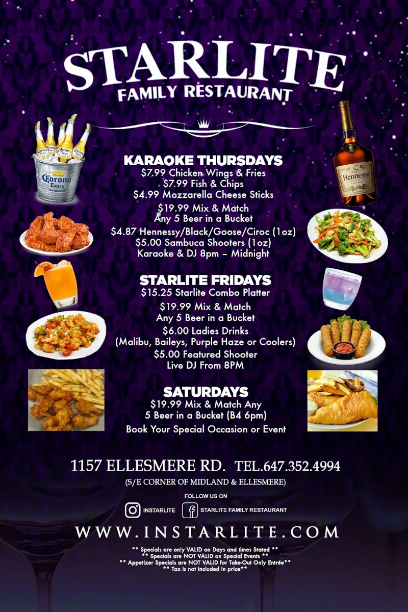 Menu, Starlite Family Restaurant