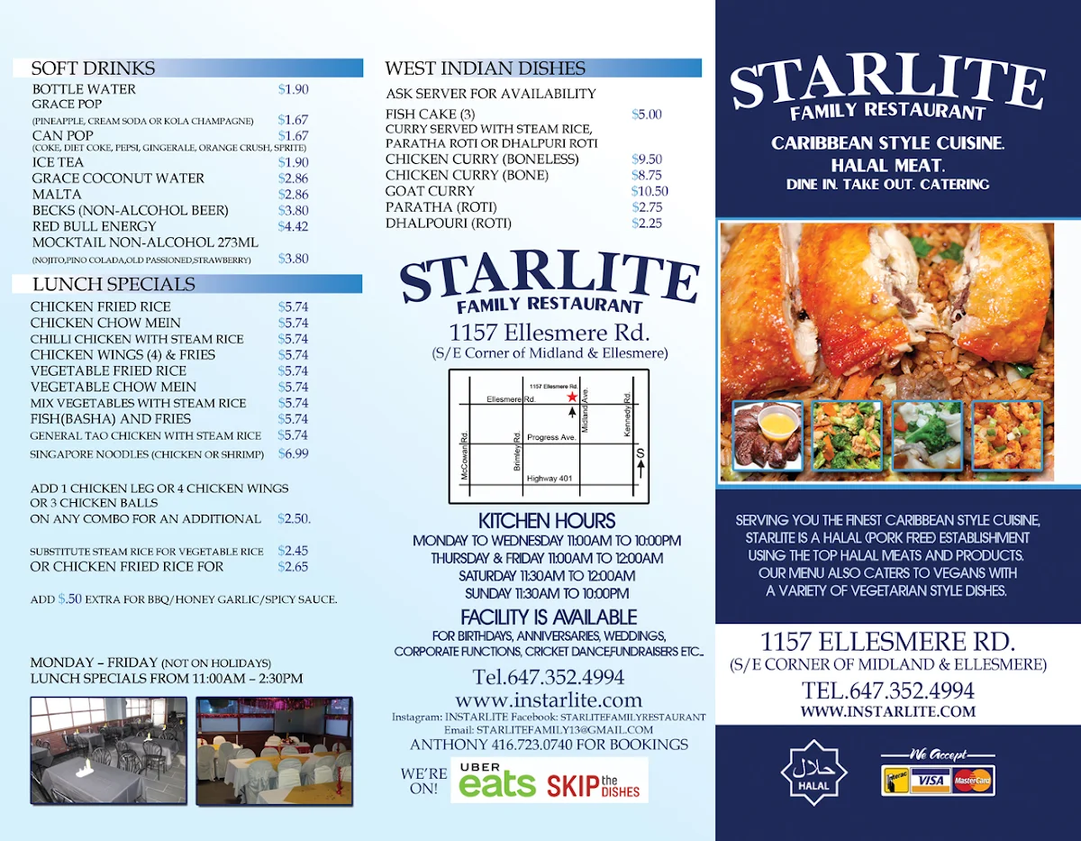 Menu, Starlite Family Restaurant