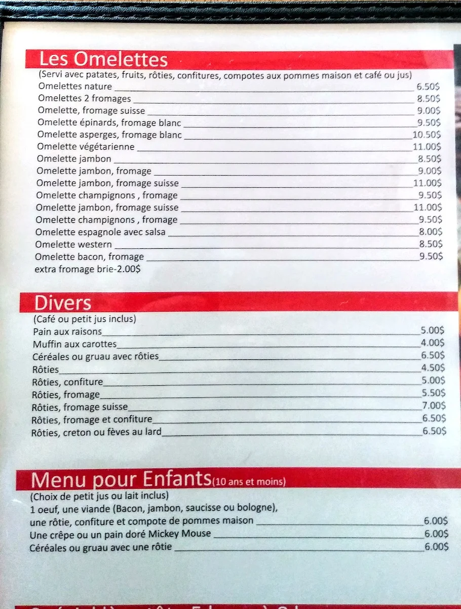 Menu, Restaurant Terrasse Du Lac