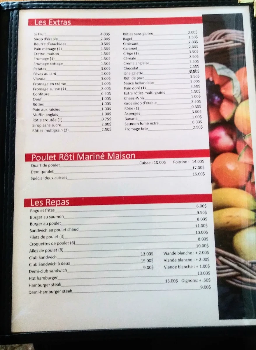 Menu, Restaurant Terrasse Du Lac