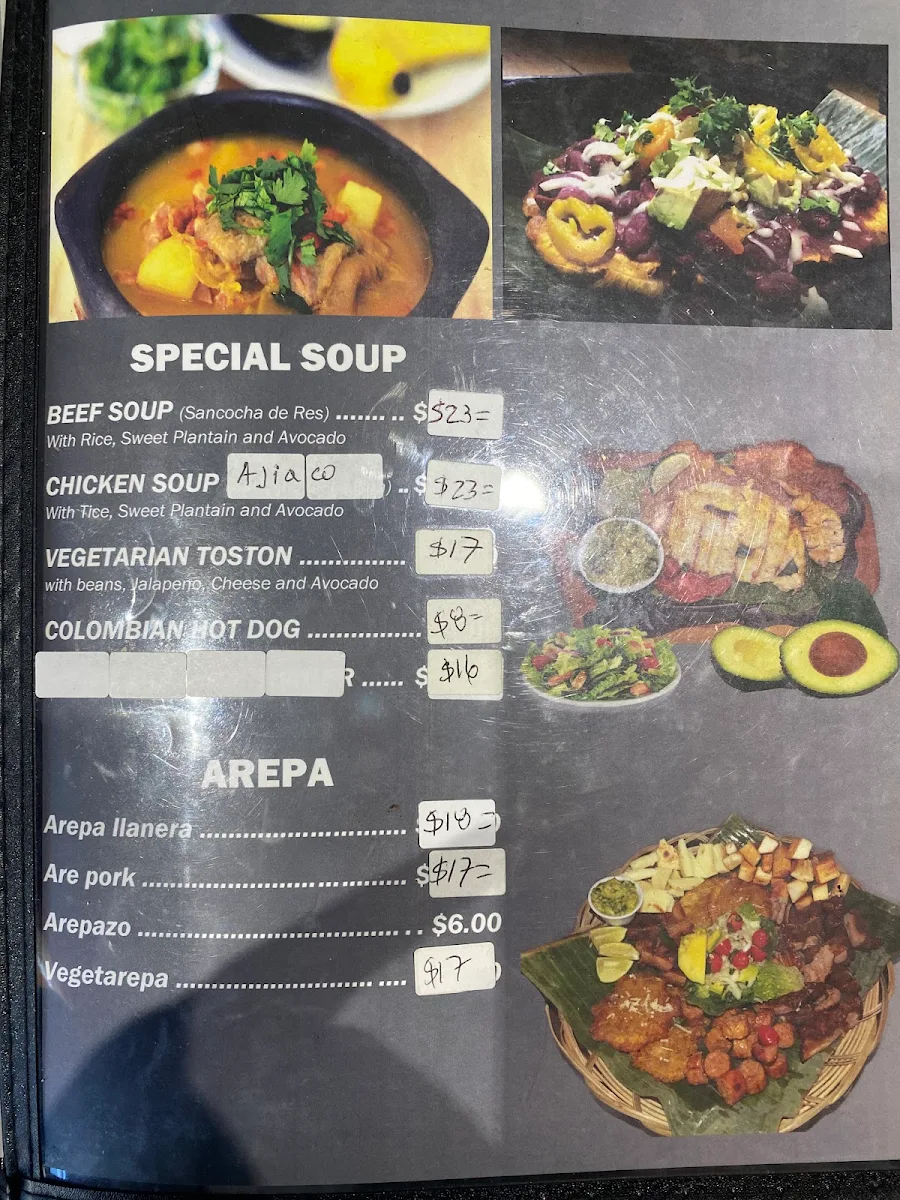 Menu, The Toston Colombian Cuisine