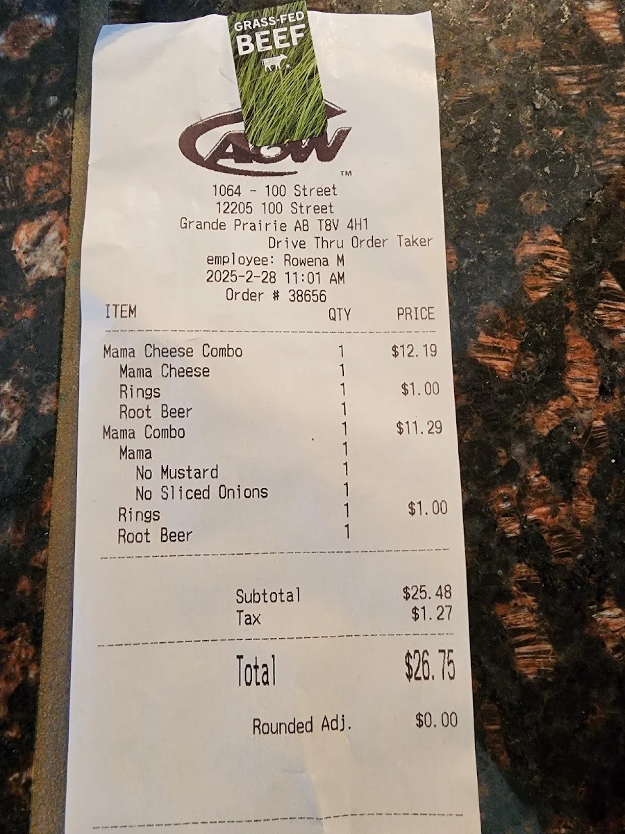 Menu, A&W Canada