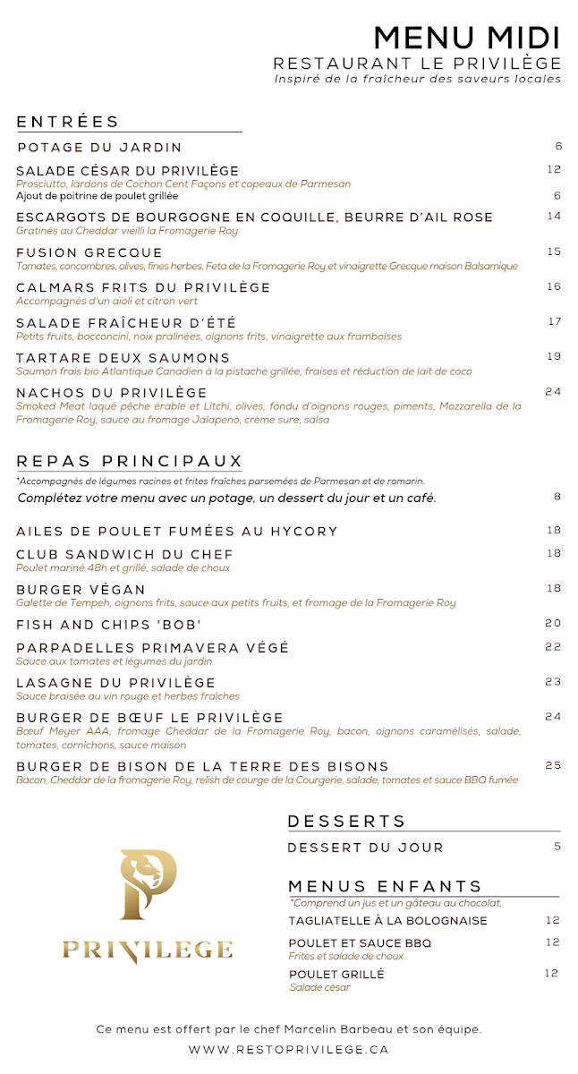 Menu, Restaurant The Privilege