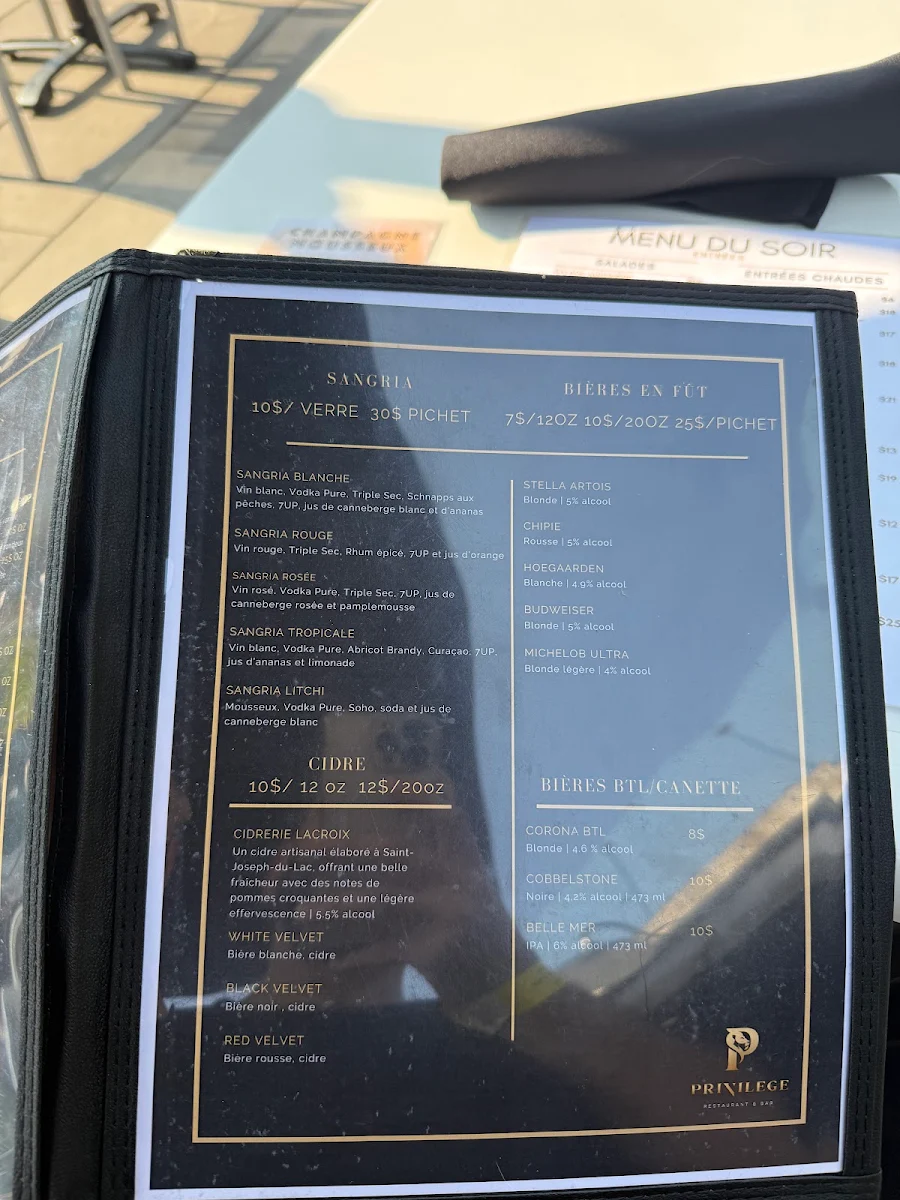 Menu, Restaurant The Privilege